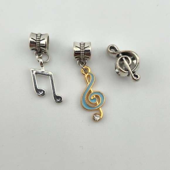 Music Note & Treble Clef Charms Set of 3 Silver & Gold Tone for Bracelet - Picture 1 of 3